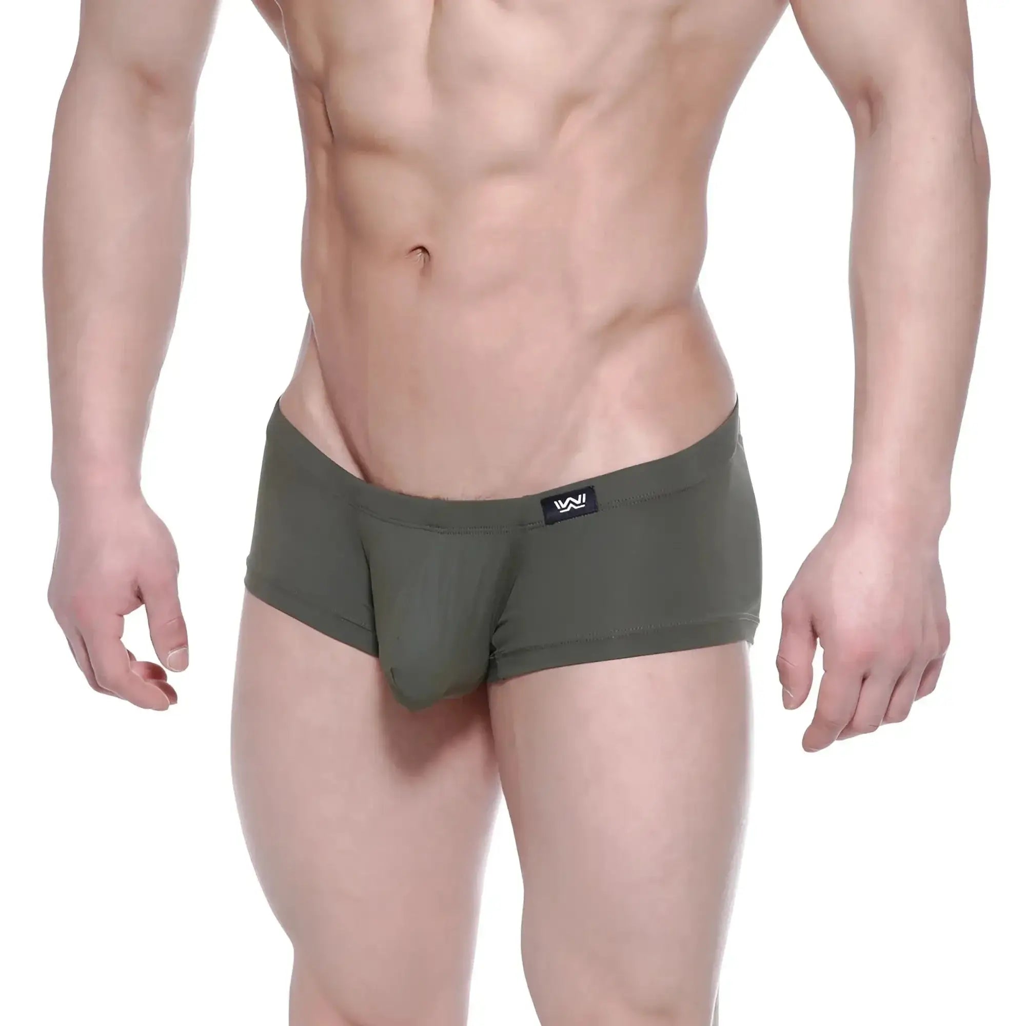 Olive green men’s metro male wear oscar boxer briefs with black logo tag on waistband in khaki color