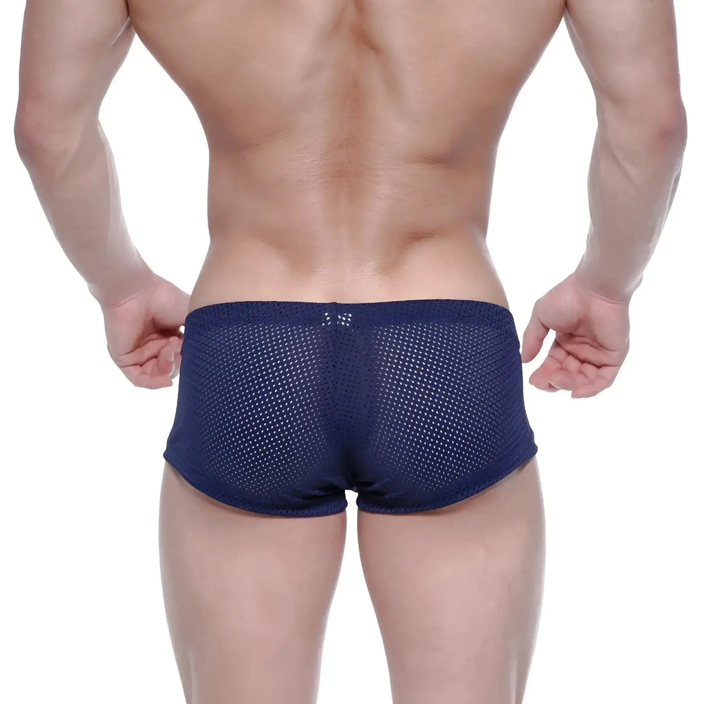 Navy blue mesh briefs with a subtle patterned waistband from metromalewear oscar boxer collection