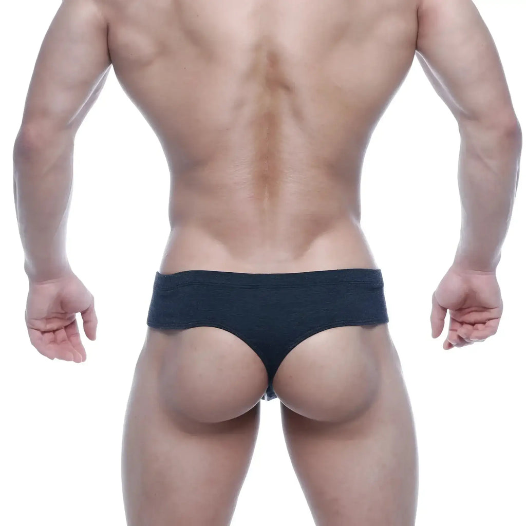 Metro malewear oslo thong charcoal 5102-11 dark gray textured fabric briefs shown from the back side