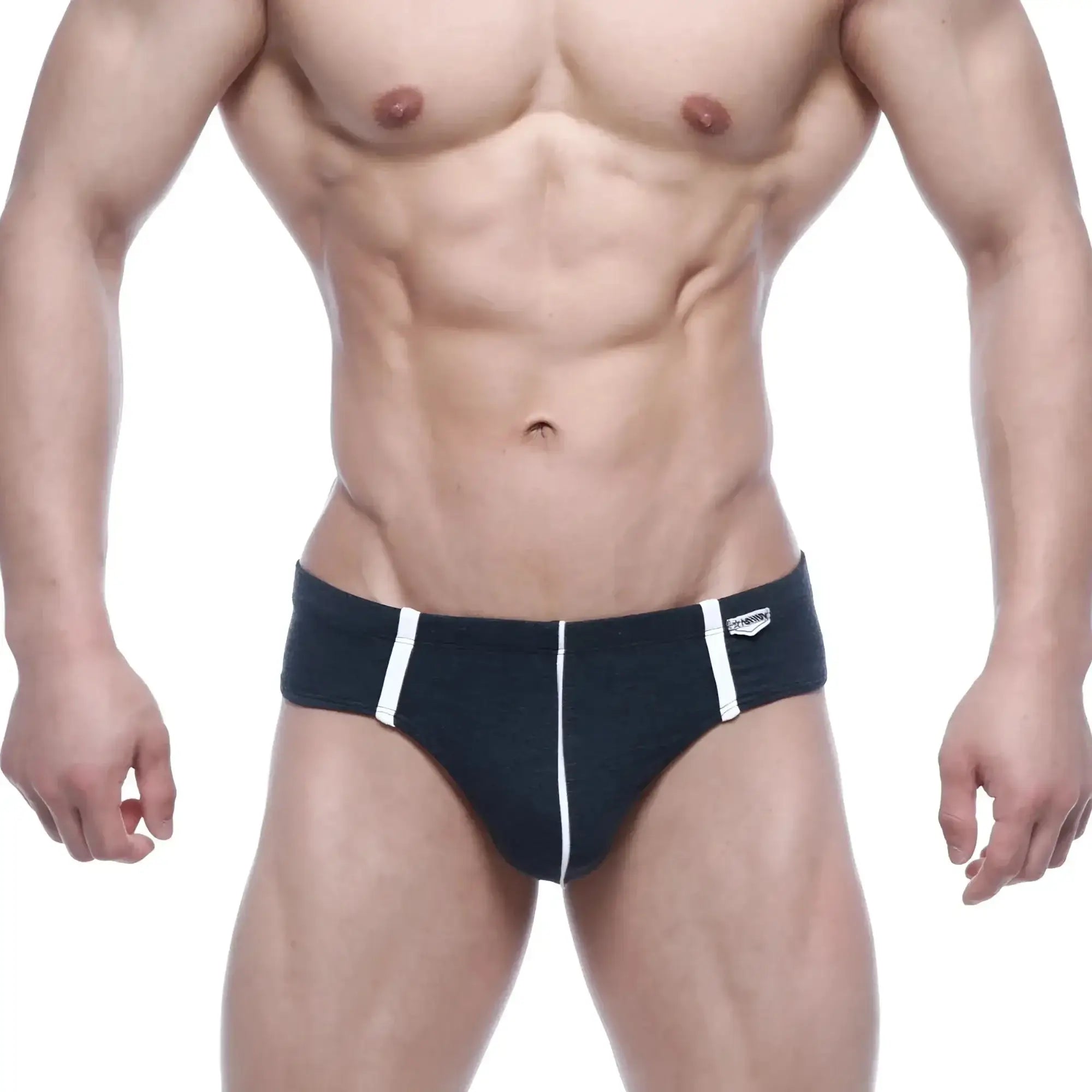 MetroMalewear oslo thong charcoal 5102-11 black briefs with white side stripes and logo on waistband front view