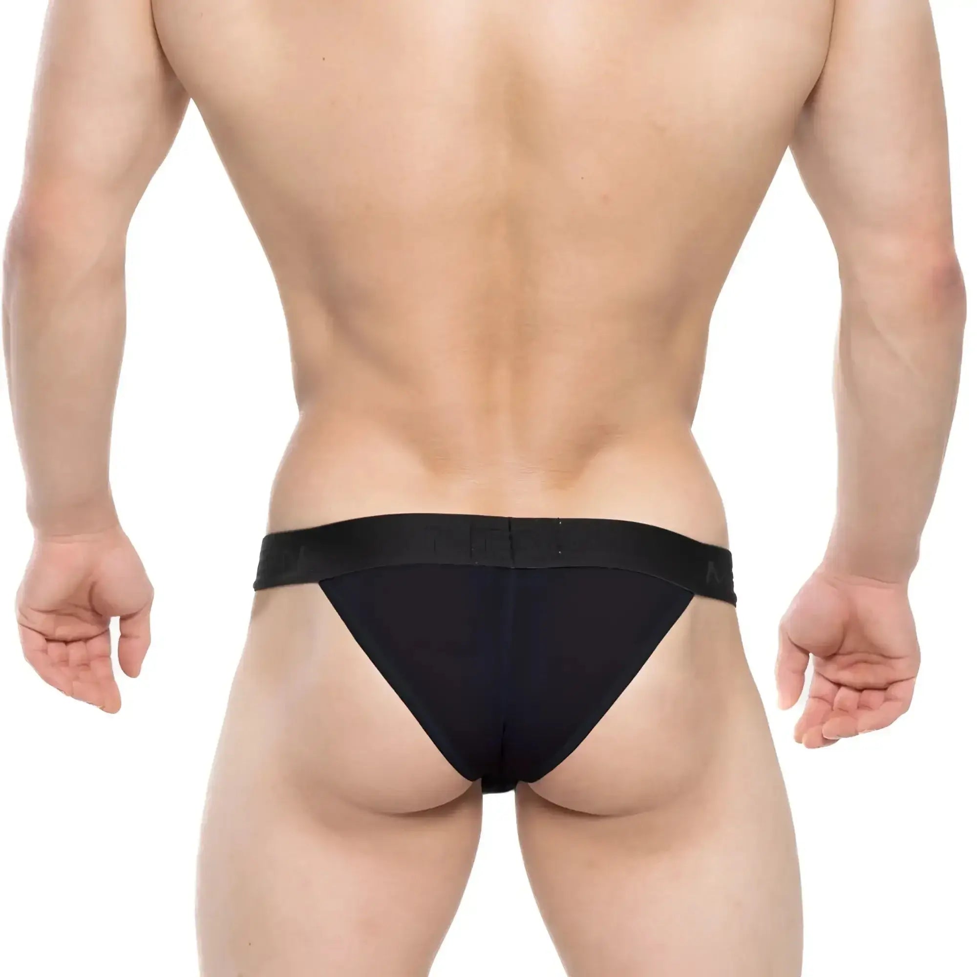 MetroMaleWear Ostion Bikini black briefs with smooth stretchy fabric and elastic waistband front view