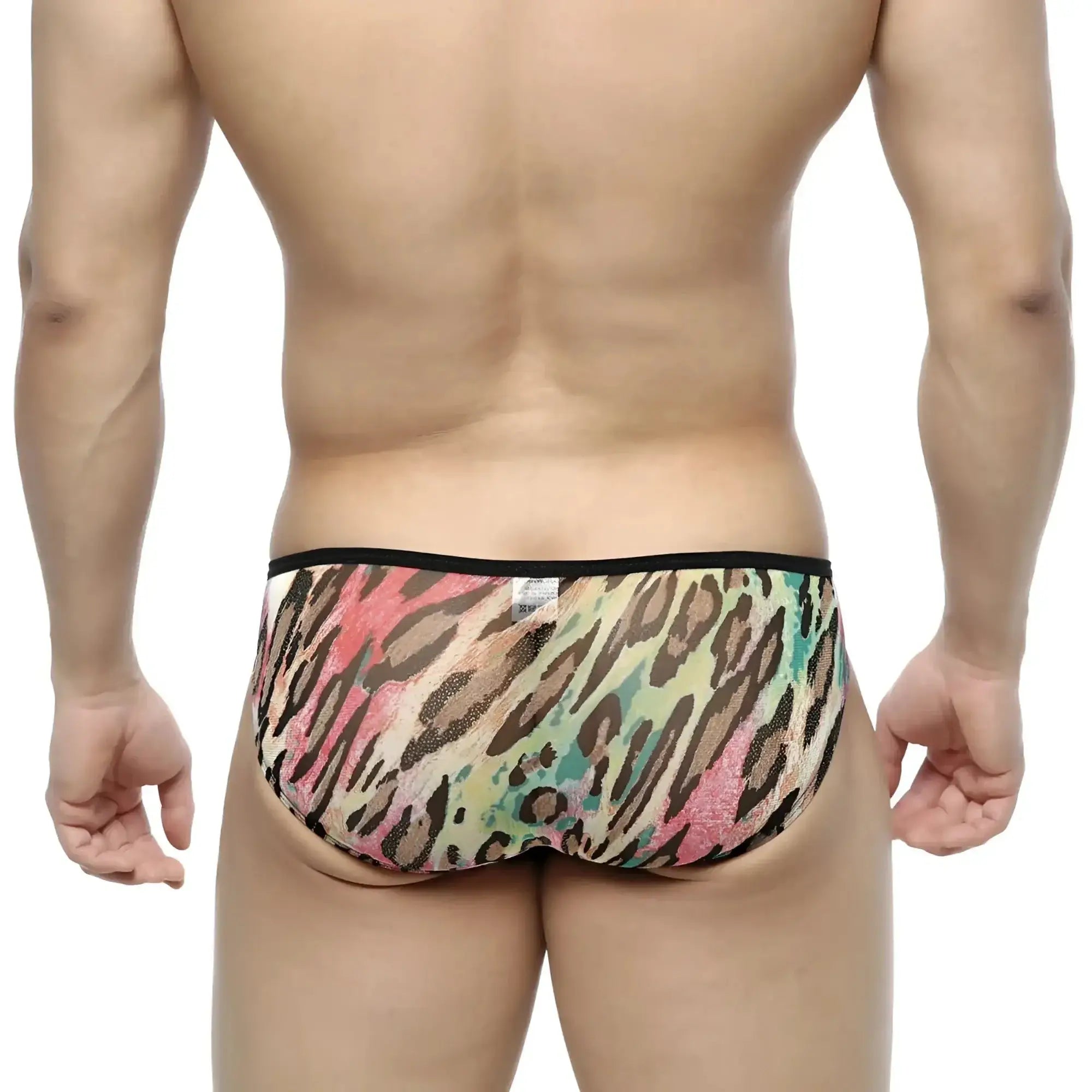 Metro male wear over-limit bikini orange 2206-79 multicolored leopard-print men’s briefs with black waistband