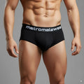 Black mens briefs with white metromalewear logo on waistband in the metro malewear palma boxer jock black 1413-20 style