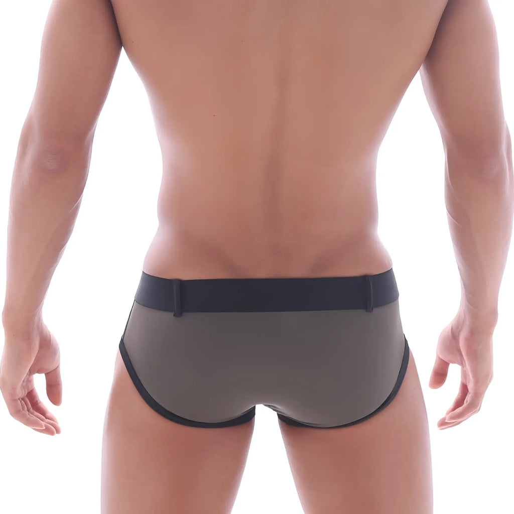 Black and gray metro male wear patagonia swim briefs with sleek form-fitting design for athletic use