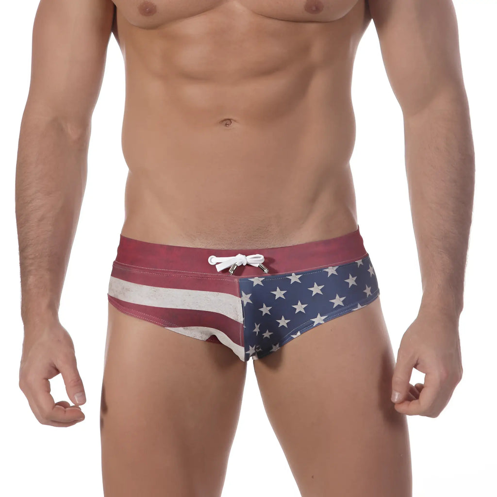 MetroMaleWear patriot swim brief 4916-90 with red white and blue stars and stripes american flag design