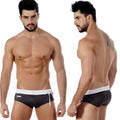 MetroMaleWear Pearl swim brief 4910-11 black swim trunks with white waistband and drawstring featuring brand logo