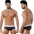 MetroMaleWear Pearl swim brief 4910-11 black swim trunks with white waistband and drawstring featuring brand logo