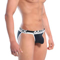 MetroMaleWear perfect scene bikini briefs in black and white with a bold geometric waistband pattern
