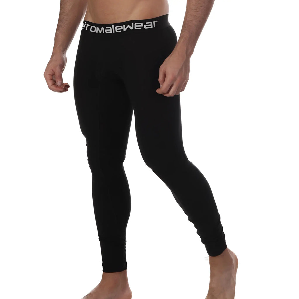Black MetroMaleWear Perfect Scene cotton leggings with snug fit and white branding on the waistband