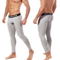 Gray heathered metro male wear cotton long john compression tights with black elastic waistband and white logo
