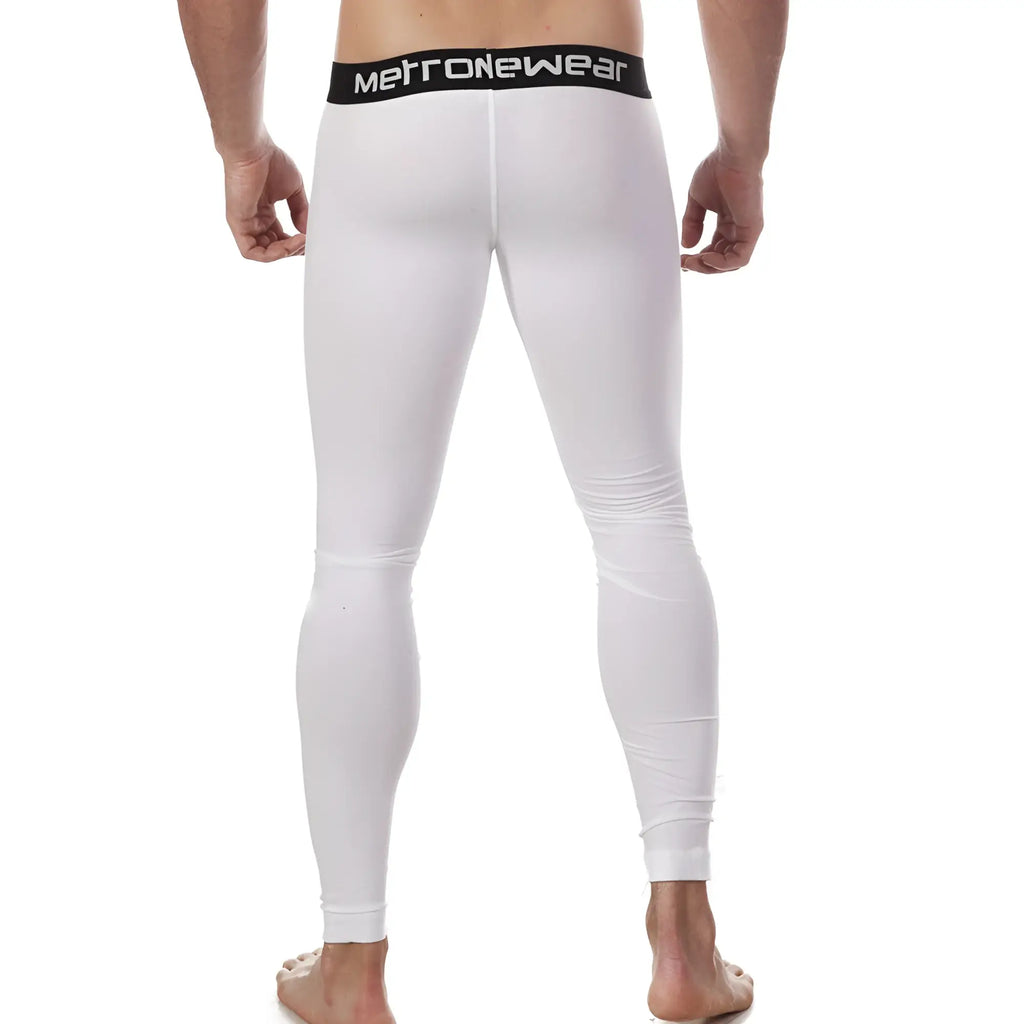 MetroMaleWear perfect scene cotton long john white leggings with black waistband and white brand lettering