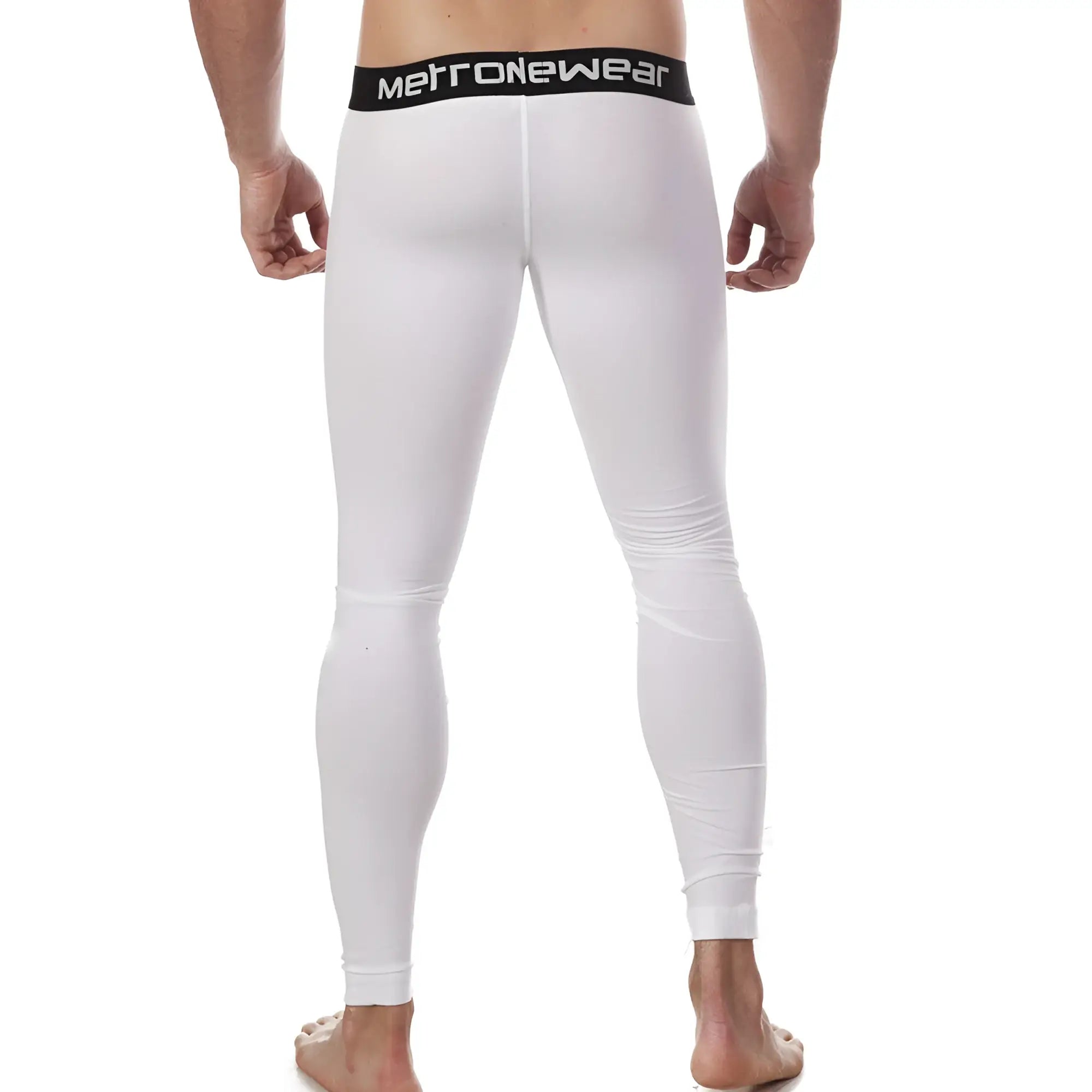 MetroMaleWear perfect scene cotton long john white leggings with black waistband and white brand lettering