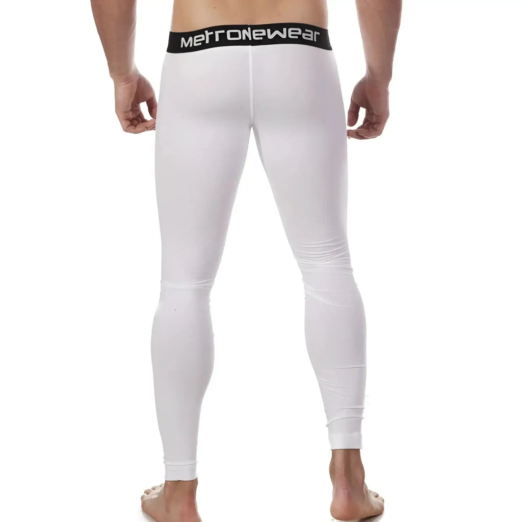 MetroMaleWear perfect scene cotton long john white leggings with black waistband and white brand lettering