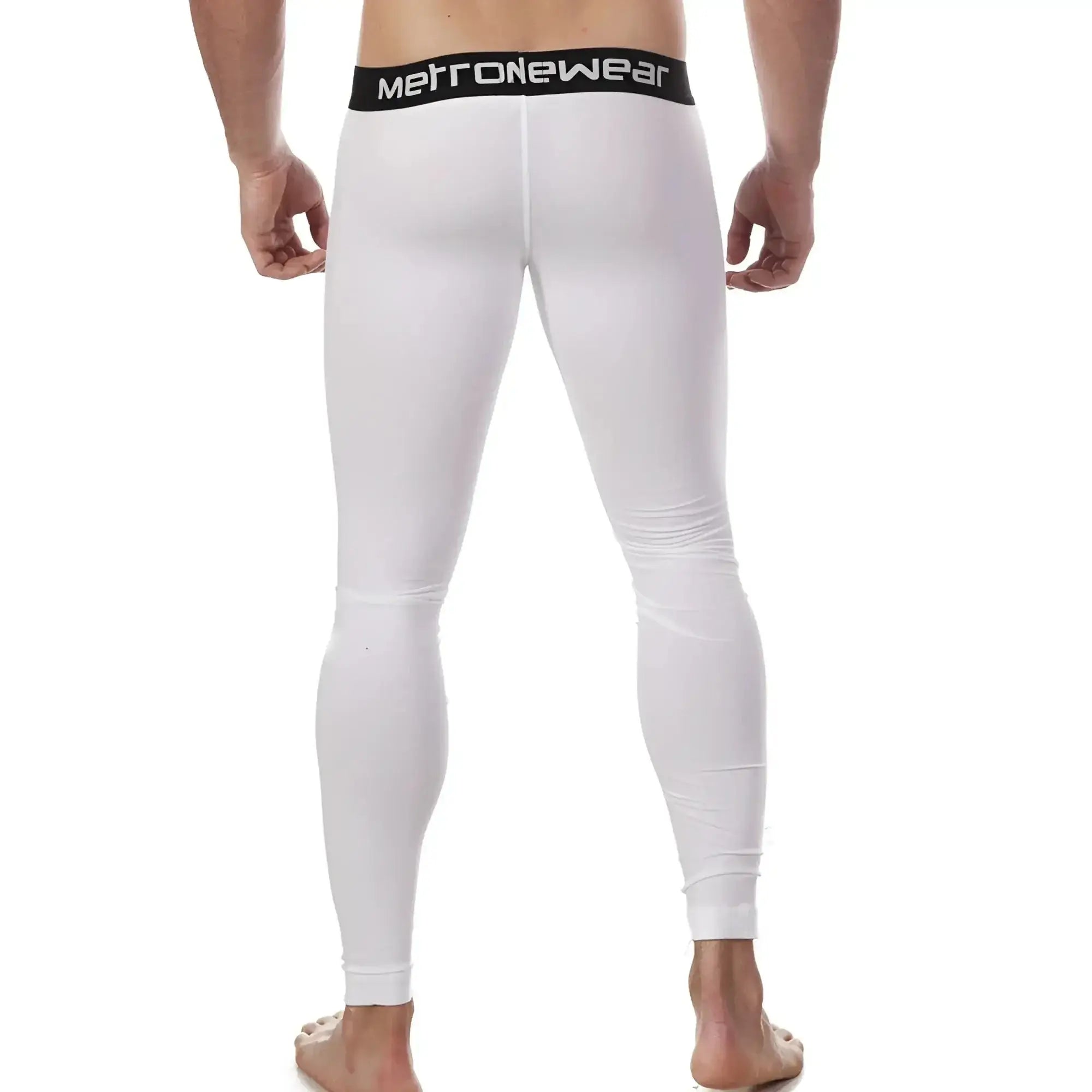 MetroMaleWear perfect scene cotton long john white leggings with black waistband and white brand lettering