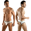 White miw metroMaleWear Perfect Scene jock strap briefs with black trim and bold waistband logo front view