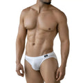 MetroMaleWear Perla Bikini 5103-18 white mesh briefs with black logo on waistband front view