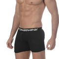 Black mens pima cotton boxer briefs in black with white promalewear logo on waistband metroMaleWear 3027-20