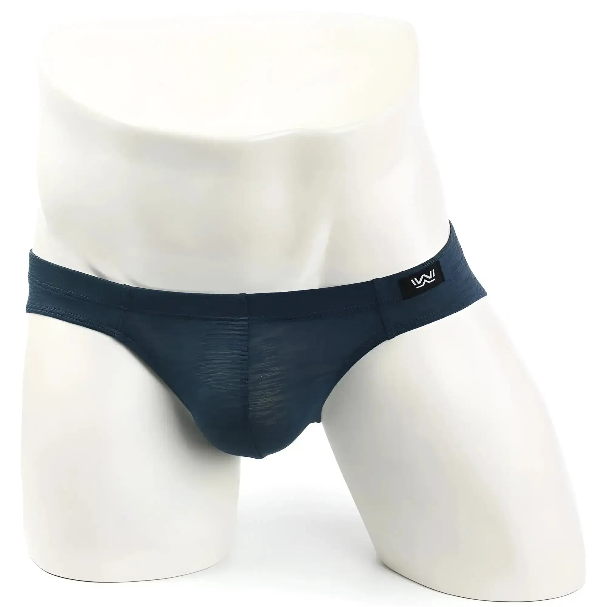 Dark blue sleek form-fitting men’s briefs with subtle textured fabric metroMalewear pinerolo bikini 5103-86