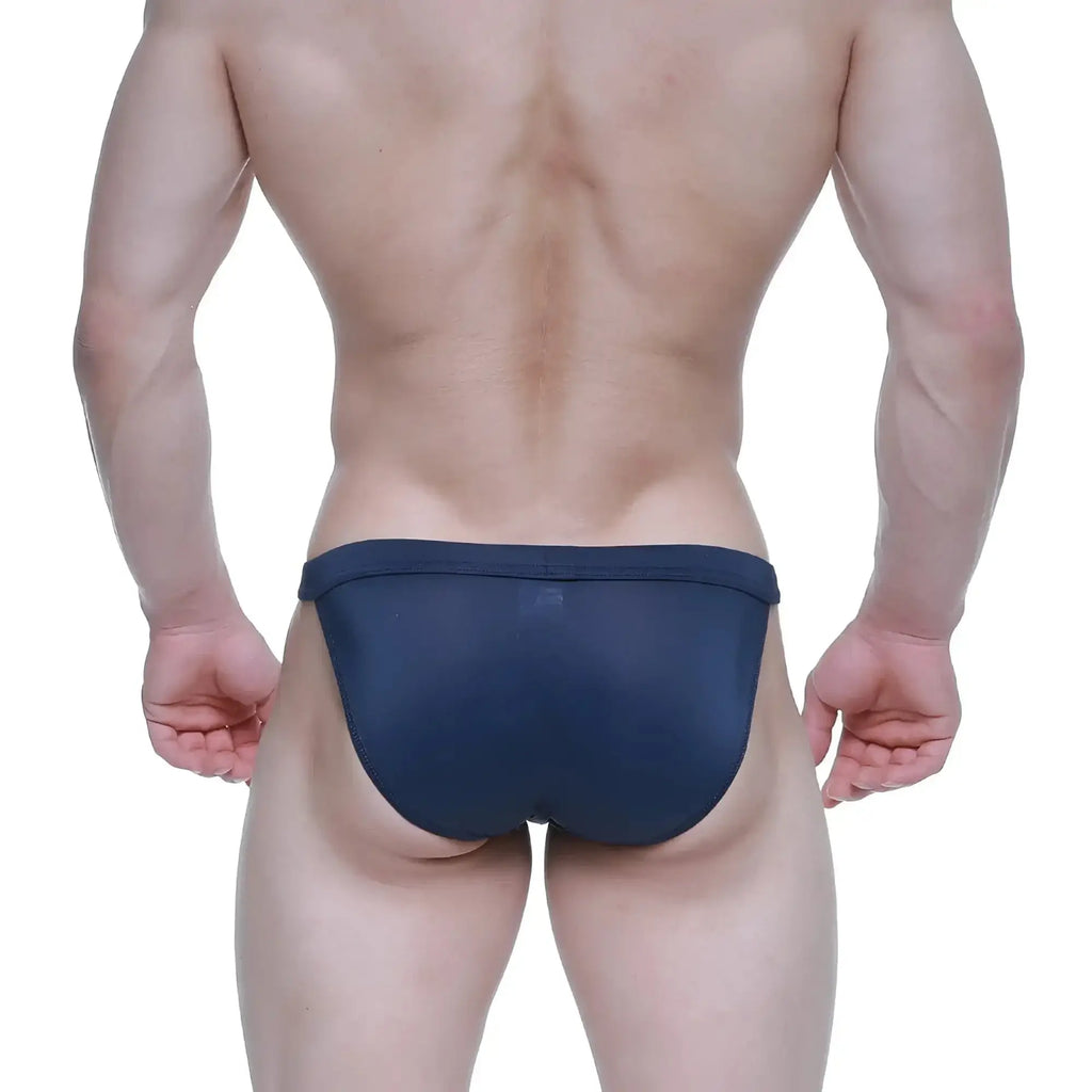 Navy blue mesh briefs from metromalewear plano bikini dark blue 3334-28 showing breathable lightweight fabric