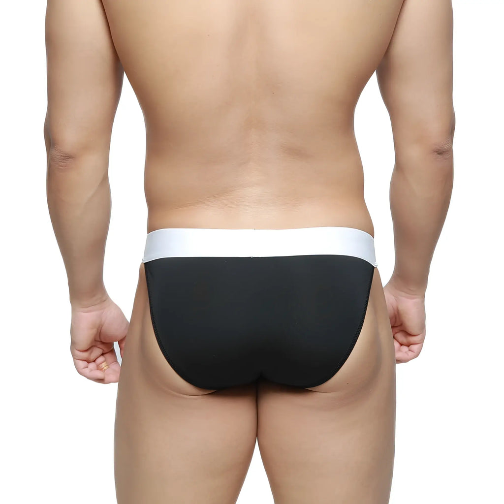 MetroMaleWear M2W pocket bikini briefs in black with white waistband designed for comfort and style