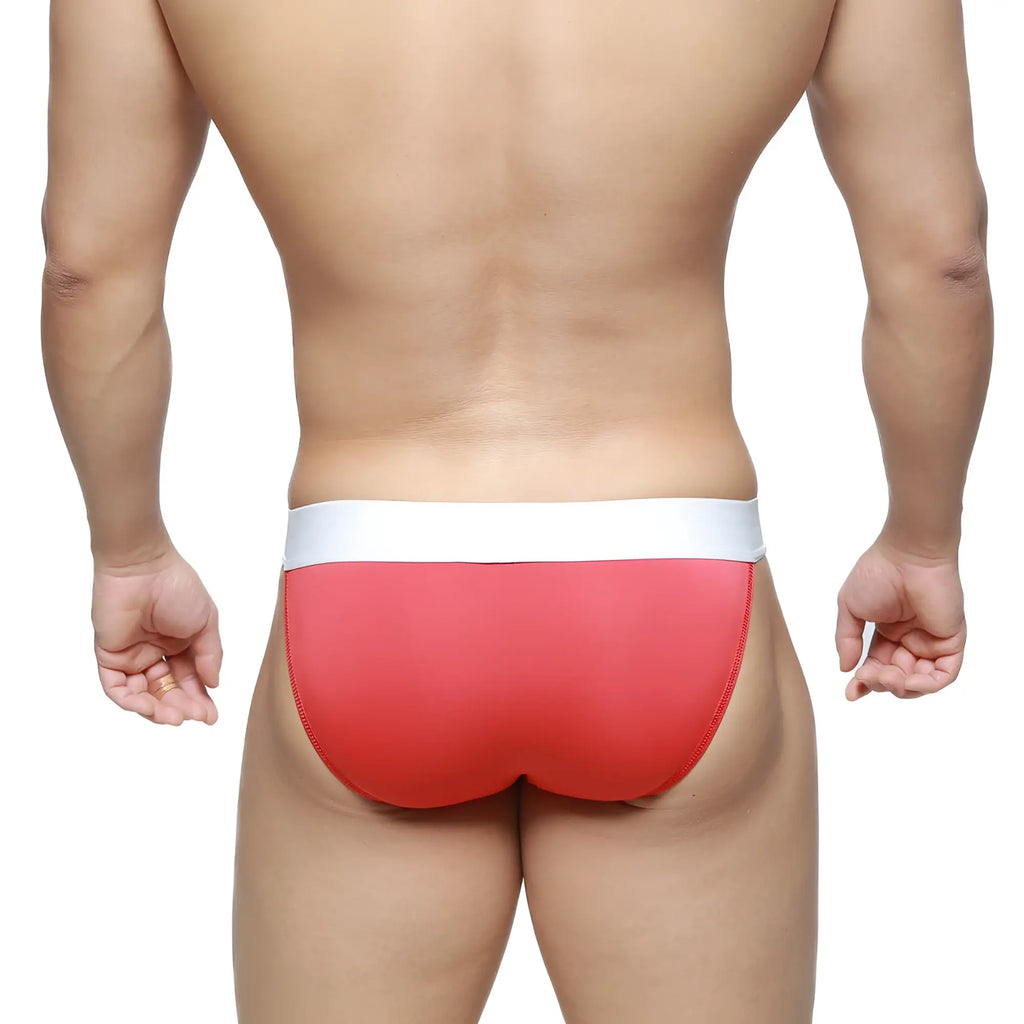 MetroMaleWear M2W Pocket Bikini red athletic briefs with smooth, form-fitting design and red and white color scheme