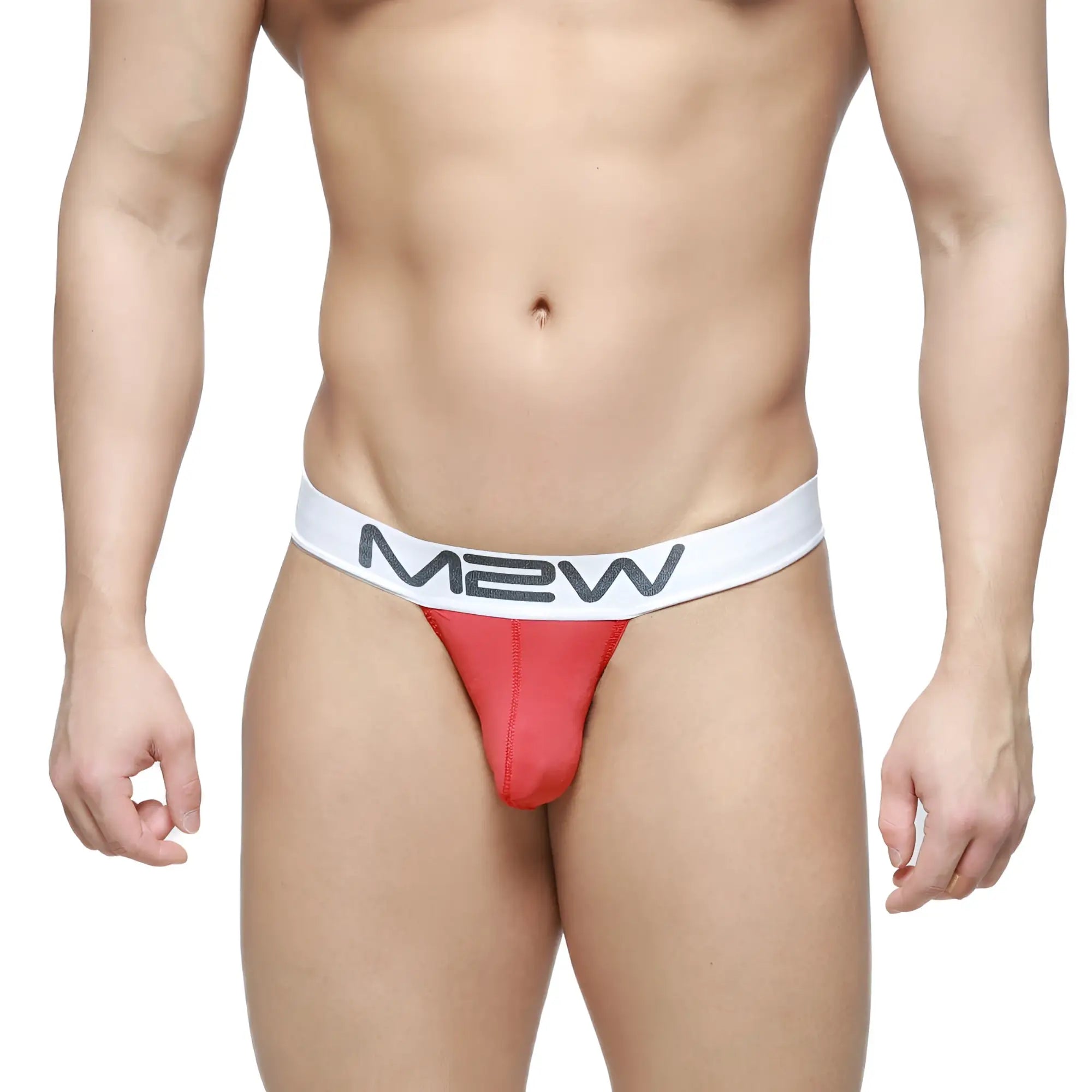 MetroMaleWear M2W pocket thong red with white waistband and black lettering in a comfortable stretch fabric