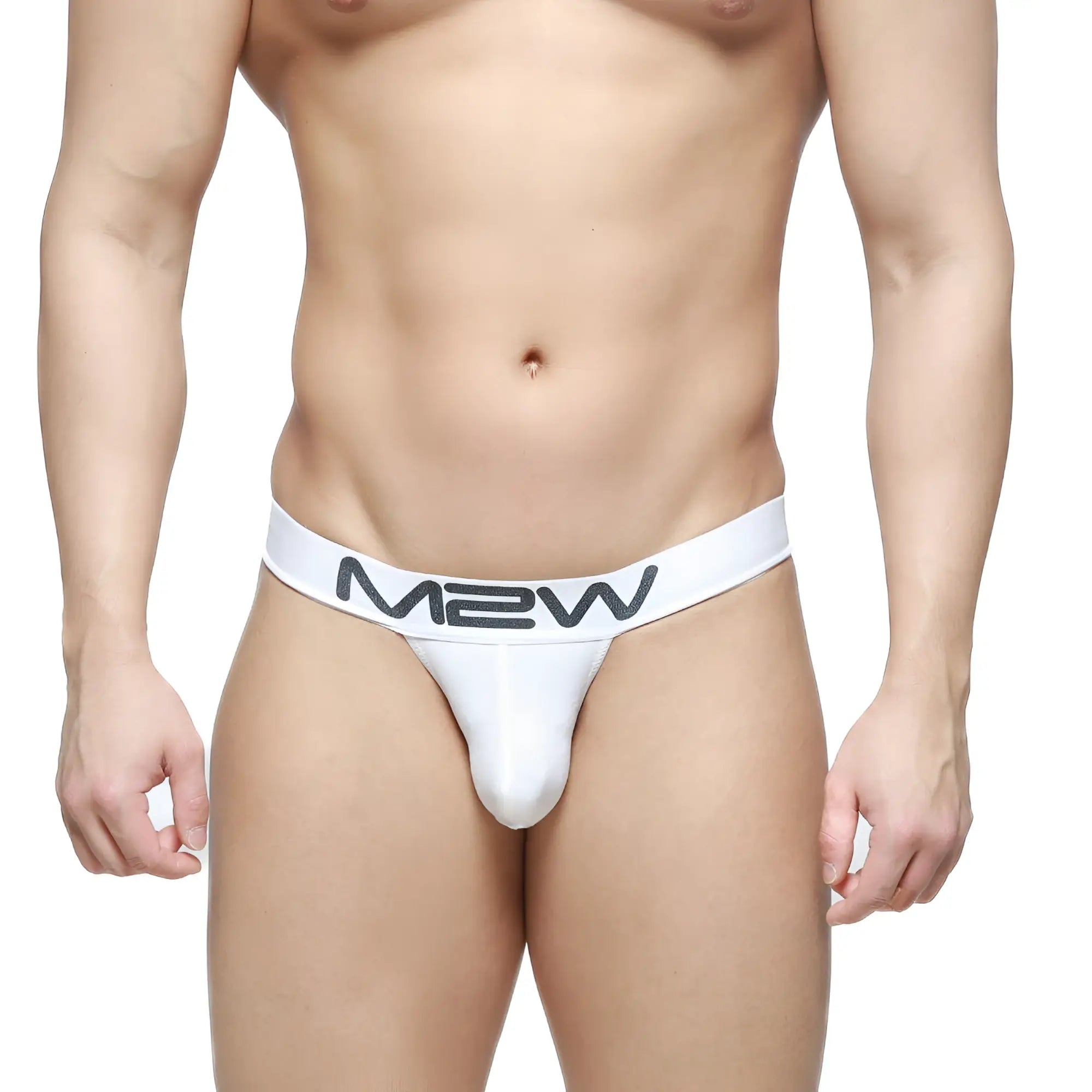 MetroMaleWear M2W pocket thong white with gray logo waistband designed for comfort and support