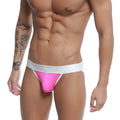 Bright pink form-fitting briefs with white elastic waistband branded meronale from metromalewear pops bikini jock strap