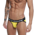 Yellow and black mens briefs with bold metromalewear logo on waistband metroMalewear pops bikini jock strap mango 3041-15