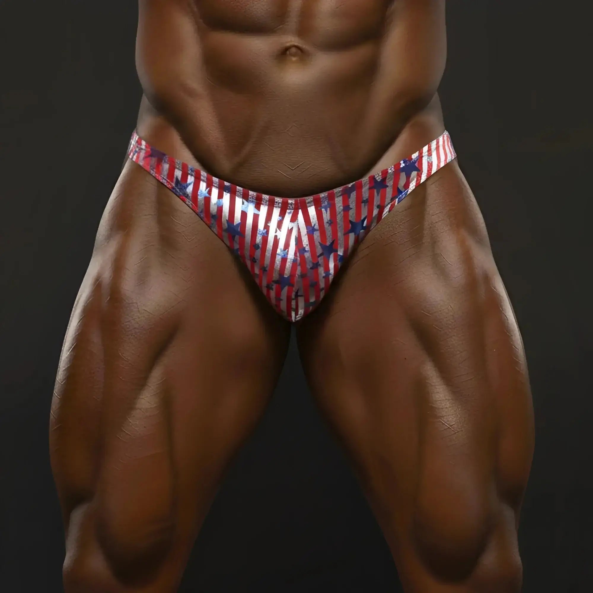 MetroMaleWear Allstar red posing suit briefs with red white and blue stripes and star accents for posing wear