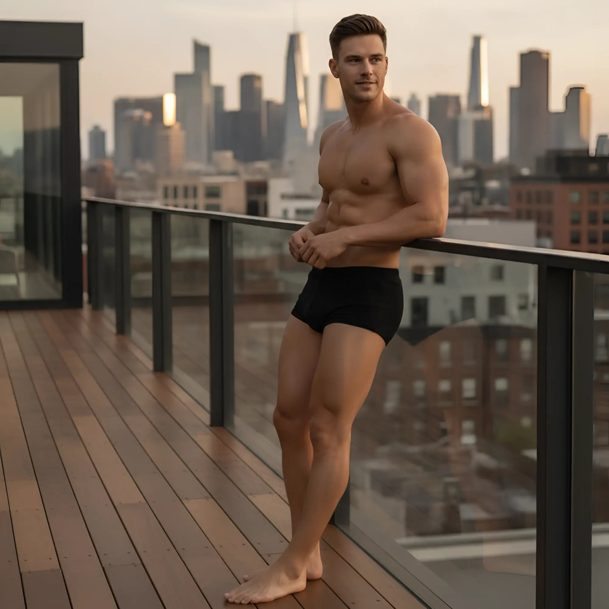 A muscular man wearing black velvet metroMalewear posingwear classic bodybuilding trunks 6 inch