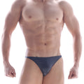 Navy blue shiny latex thong from MetroMaleWear PosingWear classic posing suit metal black collection front view