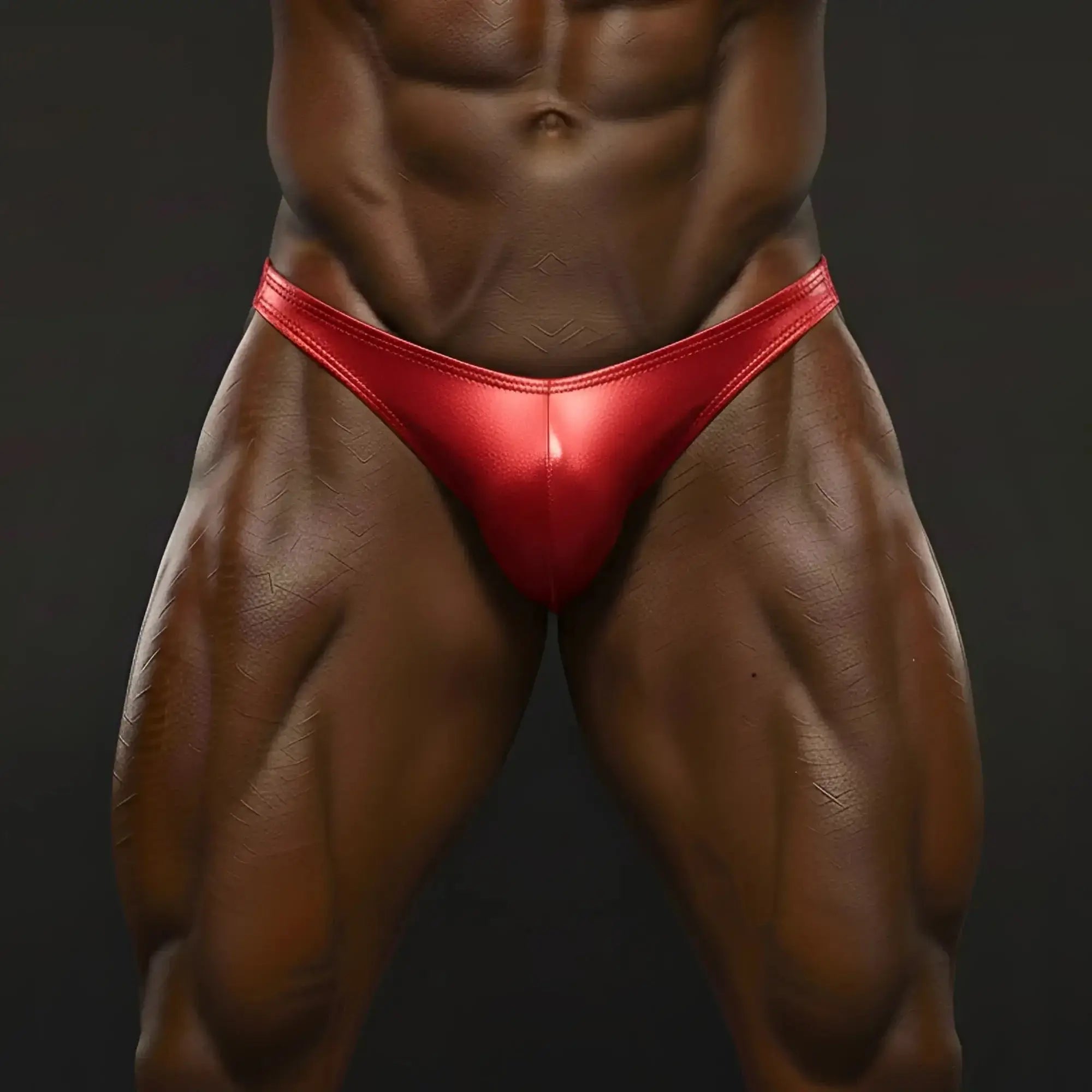 MetroMaleWear PosingWear core red posing suit vibrant red glossy fabric briefs sleek form-fitting design
