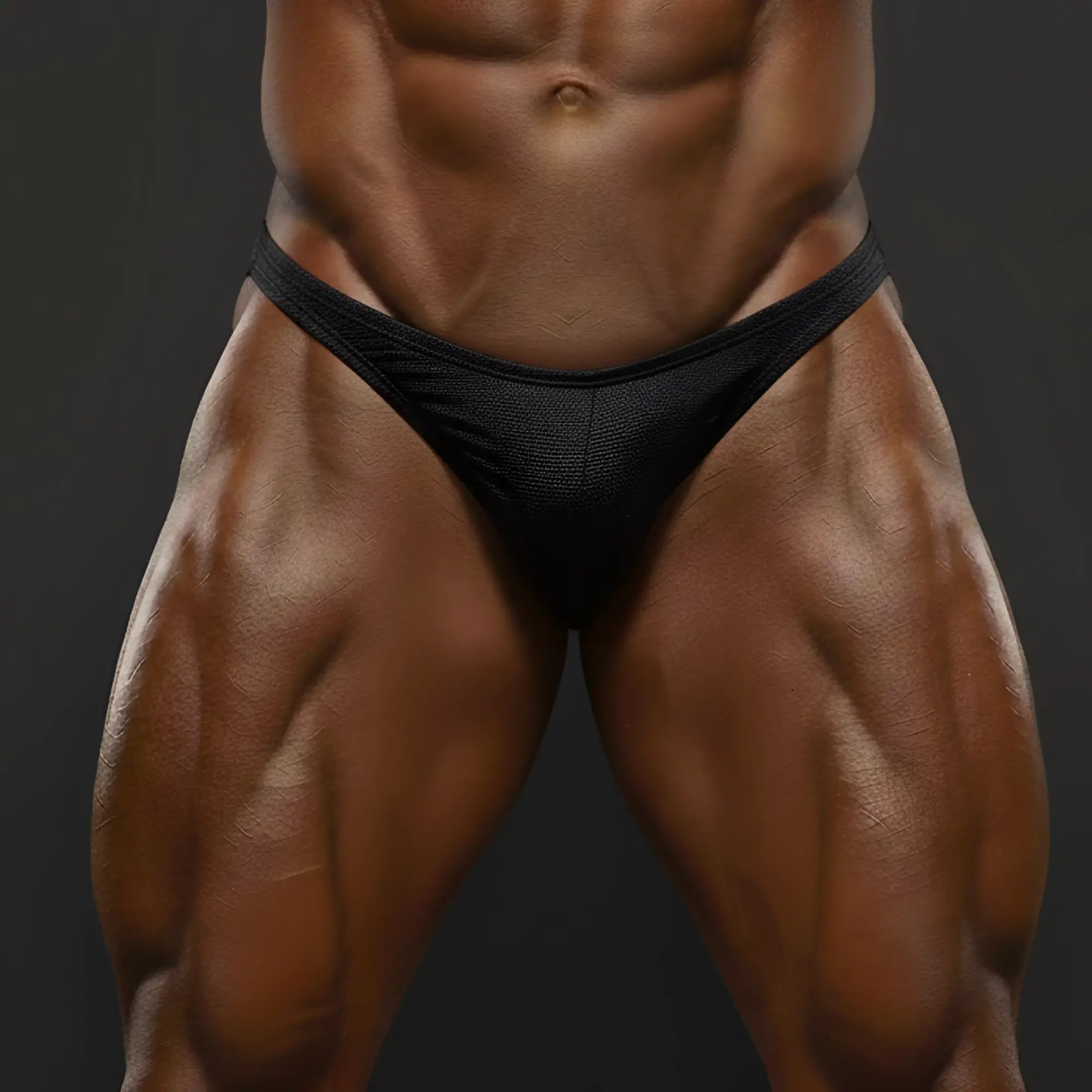 Black textured briefs with embossed detailing from metromalewear posingwear embo posing suit front view