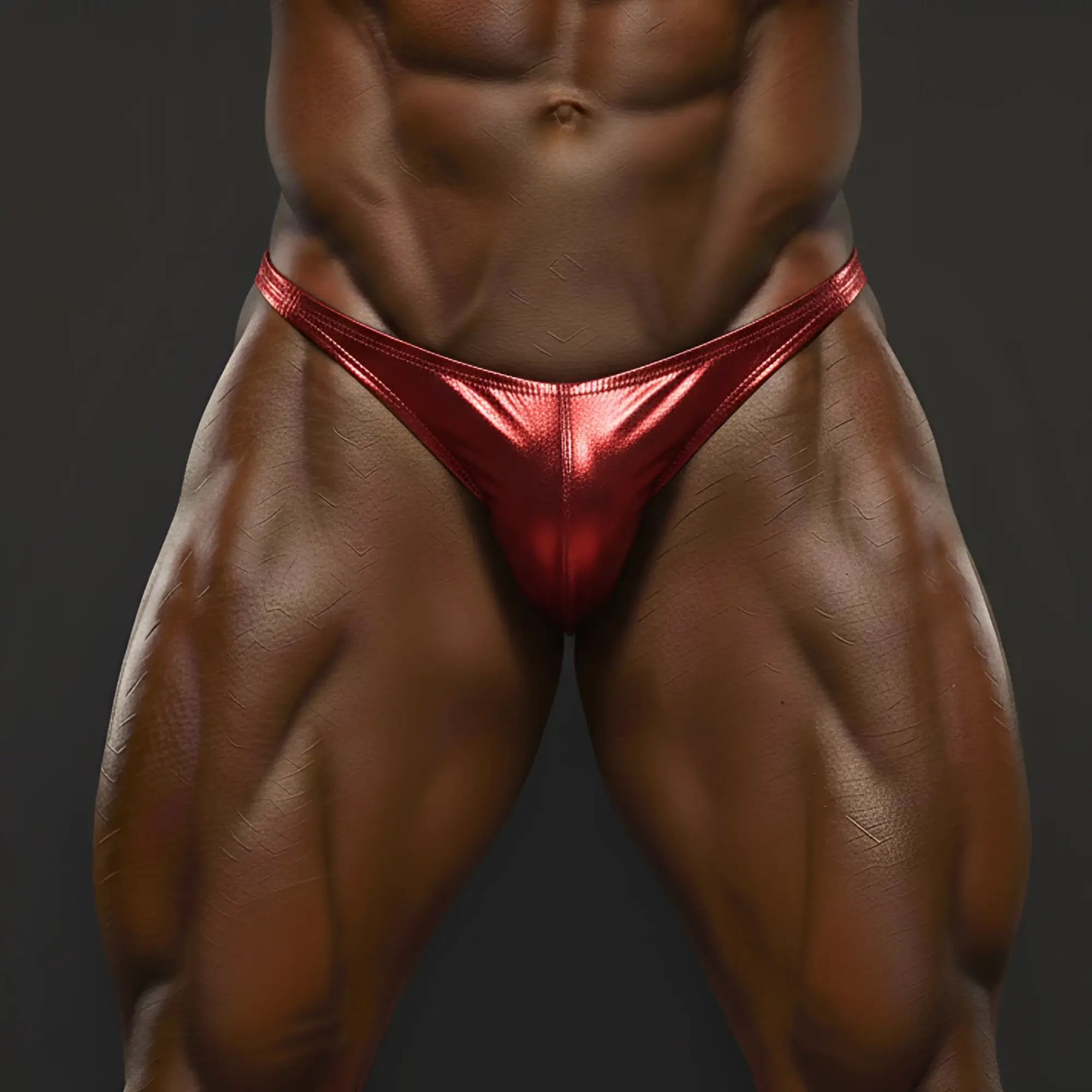 Shiny red metallic briefs from MetroMaleWear posingwear metalic red posing suit for bodybuilding competitions