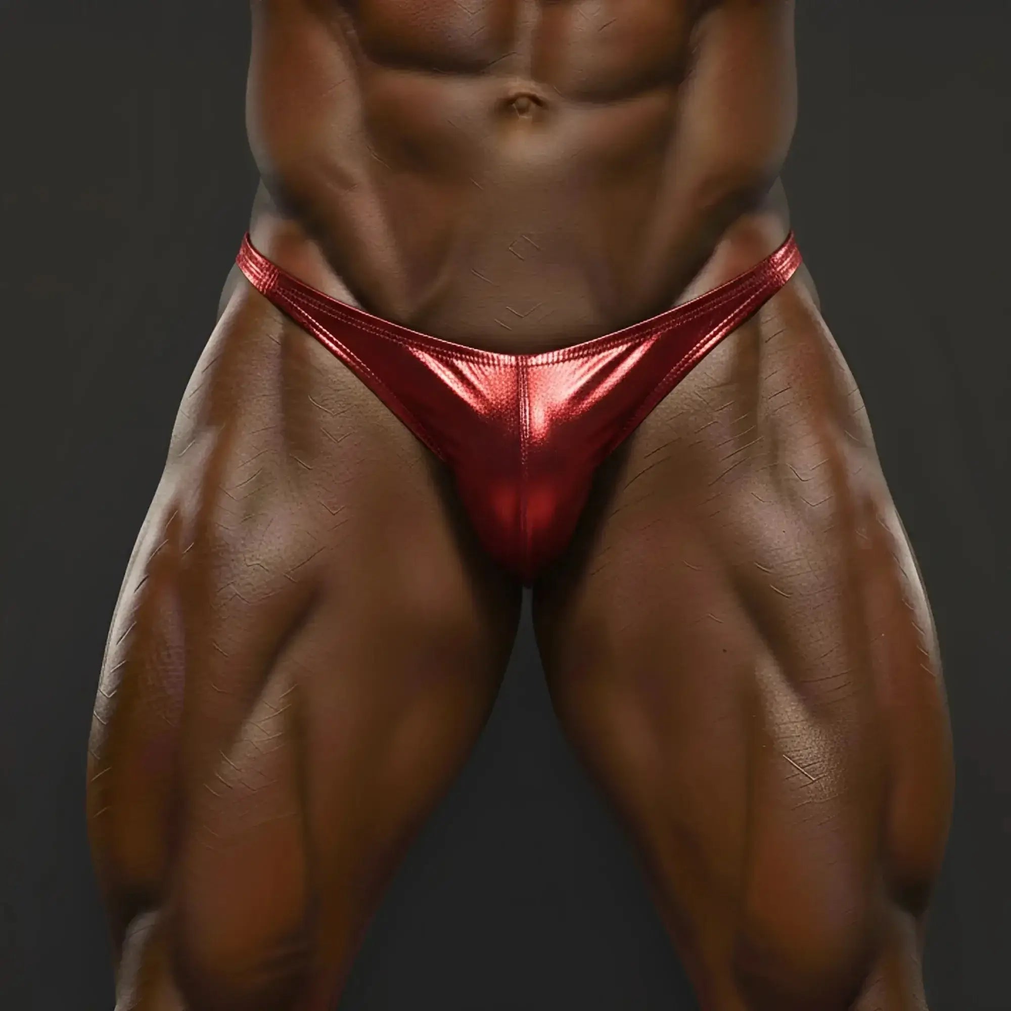 Shiny red metallic briefs from MetroMaleWear posingwear metalic red posing suit for bodybuilding competitions