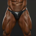 Shiny black snakeskin-patterned metallic athletic briefs by MetroMaleWear designed for posing
