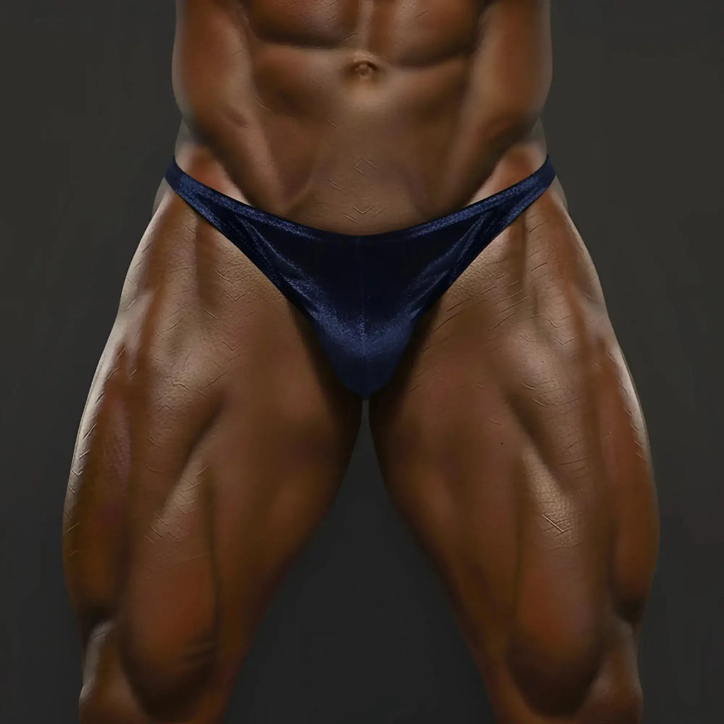 Deep navy blue velvet briefs from metromalewear posingwear simple navy velvet posing suit for men
