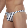 Black and white striped men’s pouch thong with chevron pattern metro male wear marine blue 2302-43
