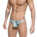 MetroMaleWear pouch thong meadow 2302-10 teal and white tropical leaf patterned men’s briefs front view