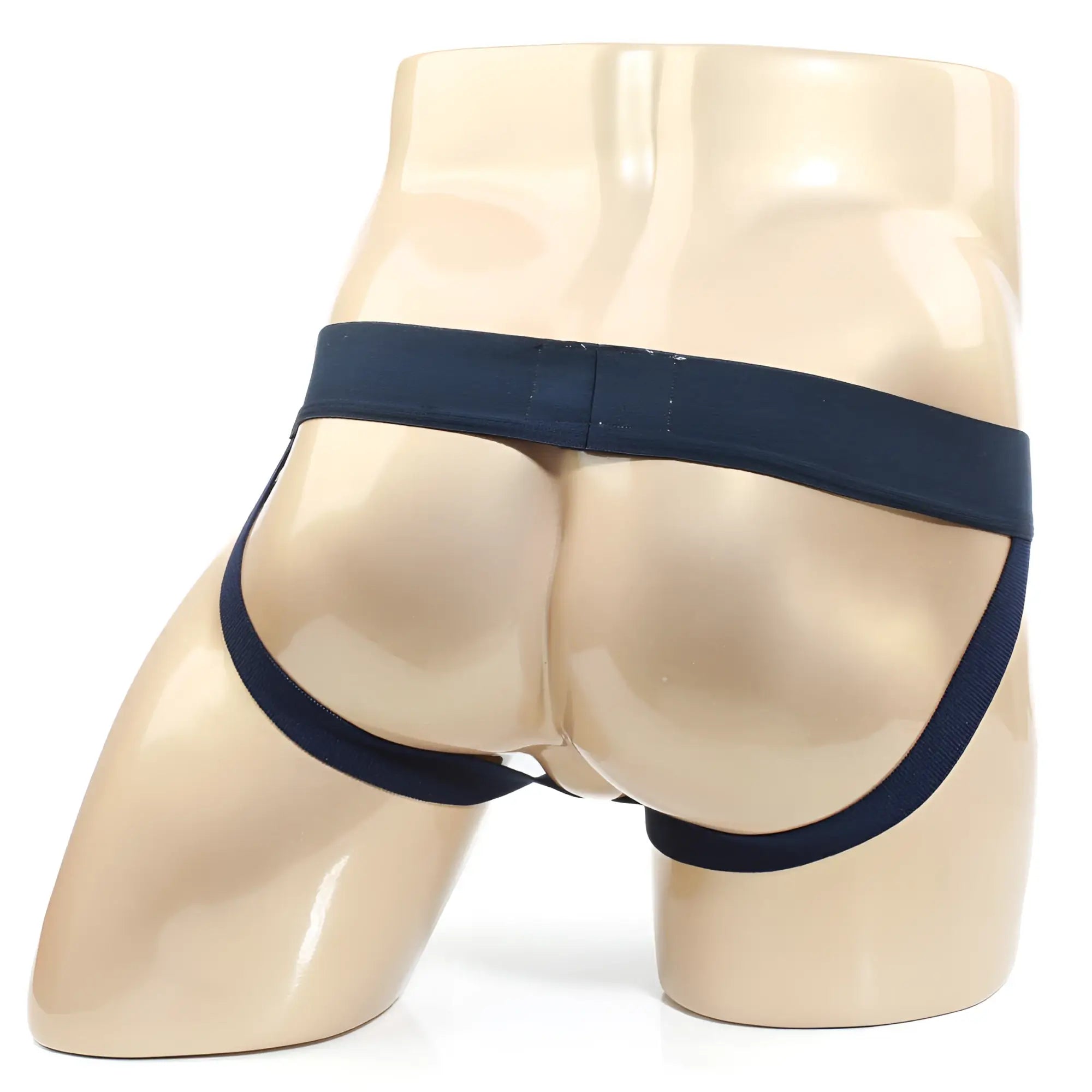 Navy blue cotton briefs with supportive waistband and leg straps from metromalewear power mesh jock strap 3001-m28