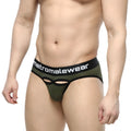 MetroMaleWear Prado brief green olive mesh with black elastic waistband and cutout design for men