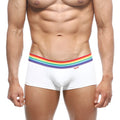 White briefs with rainbow striped elastic waistband from metromalewear pride trunk white 2026-r00 collection