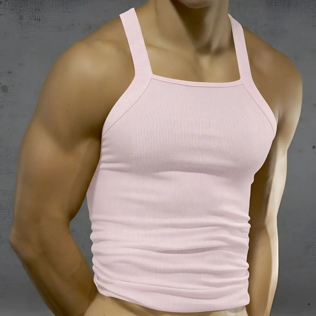 MetroMaleWear primo pink tank top 3125-02 ribbed fabric square neckline thin straps sleeveless summer wear
