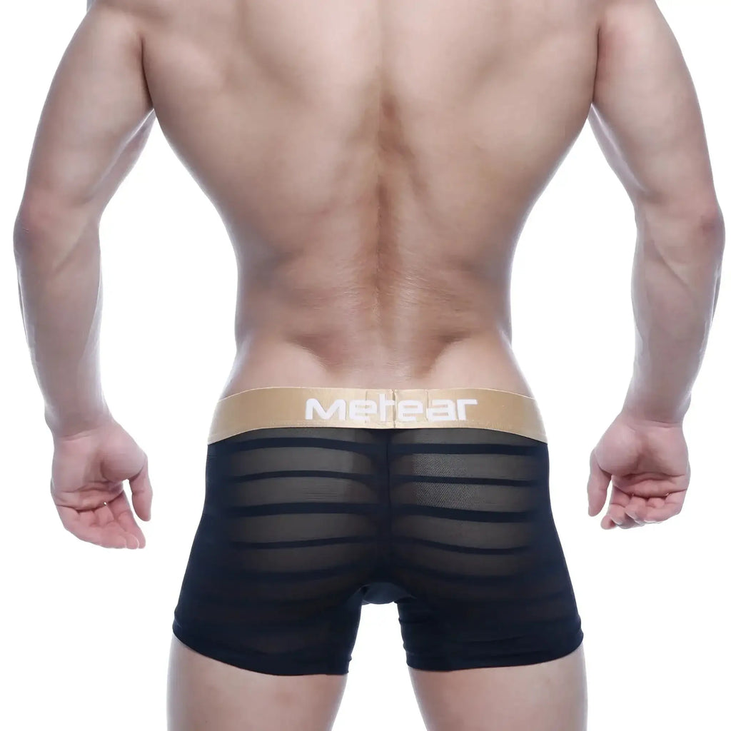 Black mesh boxer briefs with tan merear waistband metro malewear prism short boxer 7 inch 2022 96