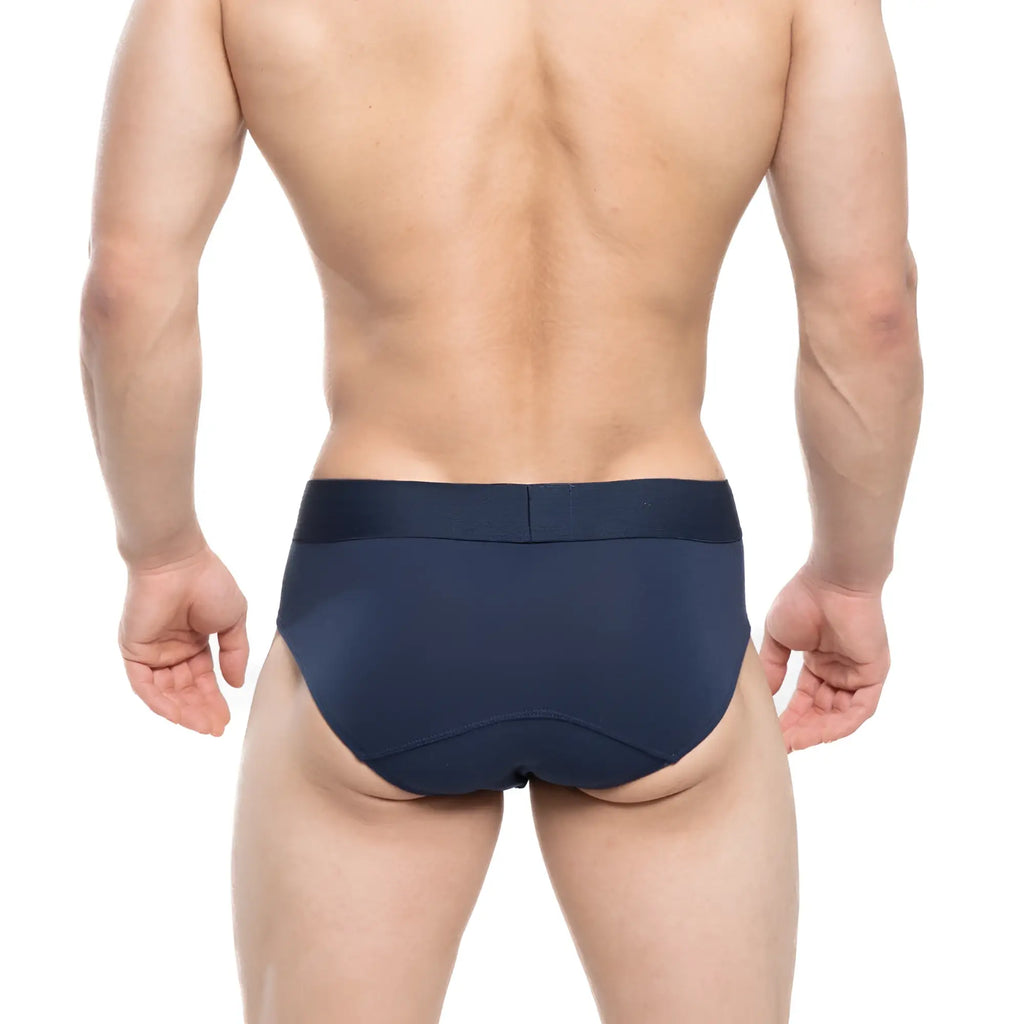 Navy blue metro male wear profundo brief 5006-29 with smooth form-fitting fabric and wide elastic waistband