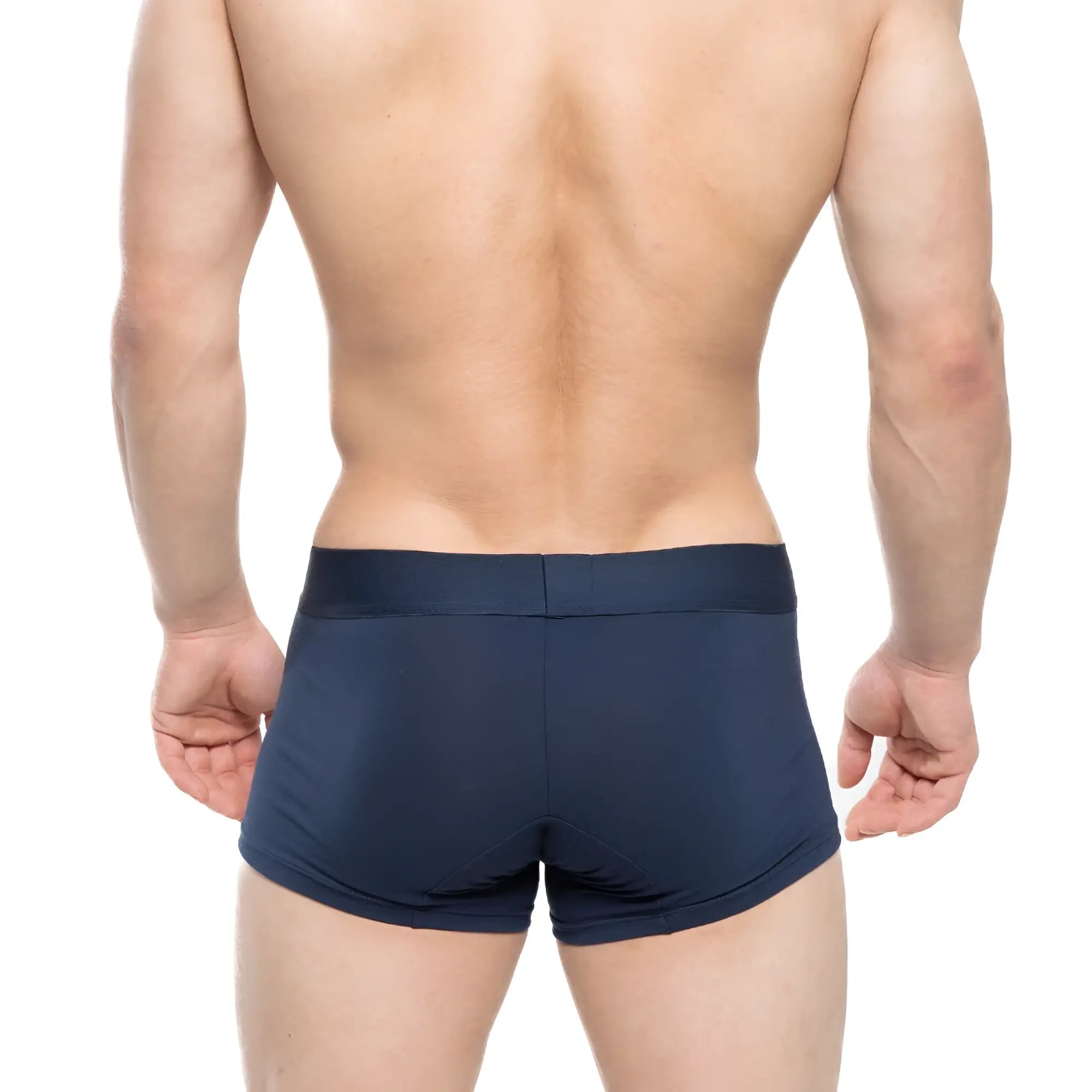 Navy blue metro malewear profundo short boxer briefs with smooth form-fitting fabric and minimalist design