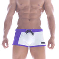 MetroMaleWear Provence Swim Boxer 4926-00 purple and white swim trunks with black drawstring waistband for swimming