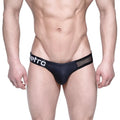 Black men’s briefs with mesh panel and white metro branding on waistband from MetroMaleWear Puente Bikini Black Mesh 3603-51