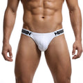 White briefs metro male wear puente bikini 3603-06 with black logo band on waistband in cotton blend fabric